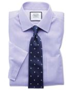 Charles Tyrwhitt Slim Fit Non-iron Bengal Stripe Short Sleeve Lilac Cotton Dress Shirt Size 14.5/short By Charles Tyrwhitt