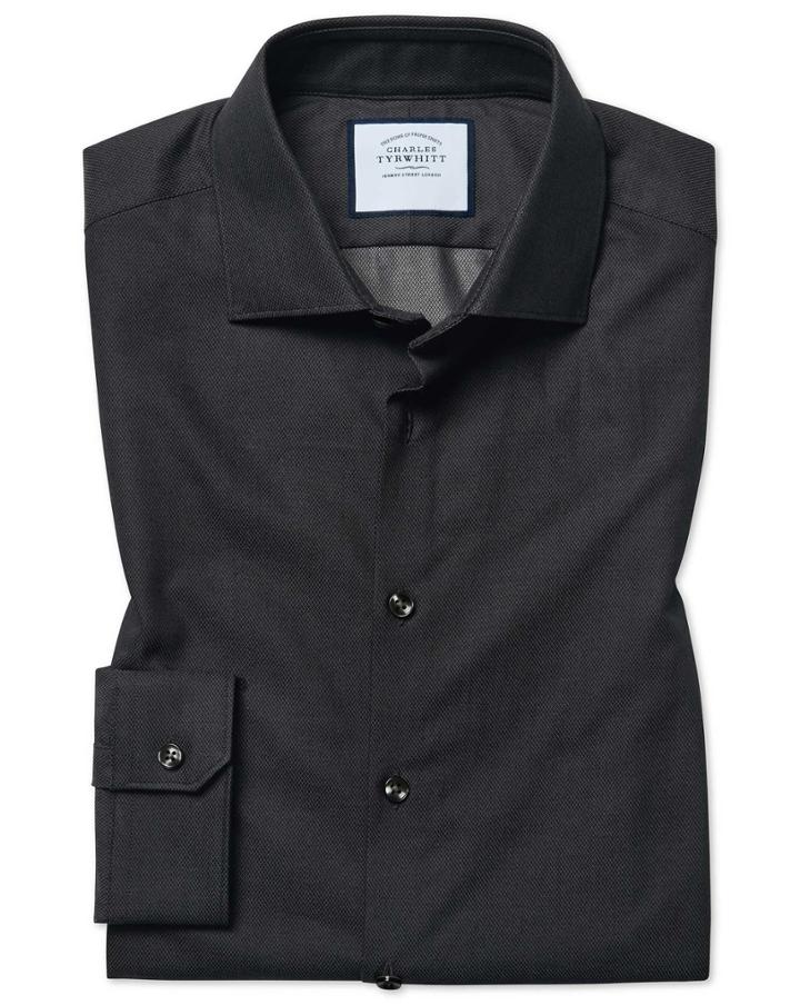  Super Slim Fit Micro Diamond Charcoal Cotton Dress Shirt Single Cuff Size 14.5/33 By Charles Tyrwhitt