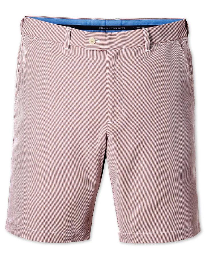 Charles Tyrwhitt Charles Tyrwhitt Red Slim Fit Harline Stripe Cotton Shorts Size 30