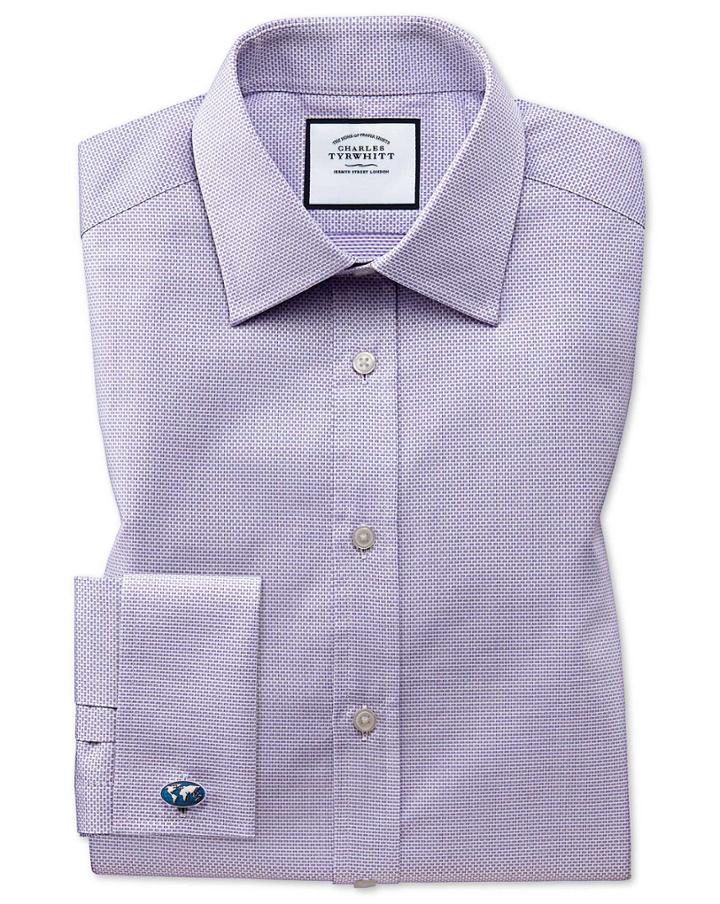 Extra Slim Fit Lilac Cube Weave Egyptian Cotton Dress Shirt French Cuff Size 14.5/32 By Charles Tyrwhitt