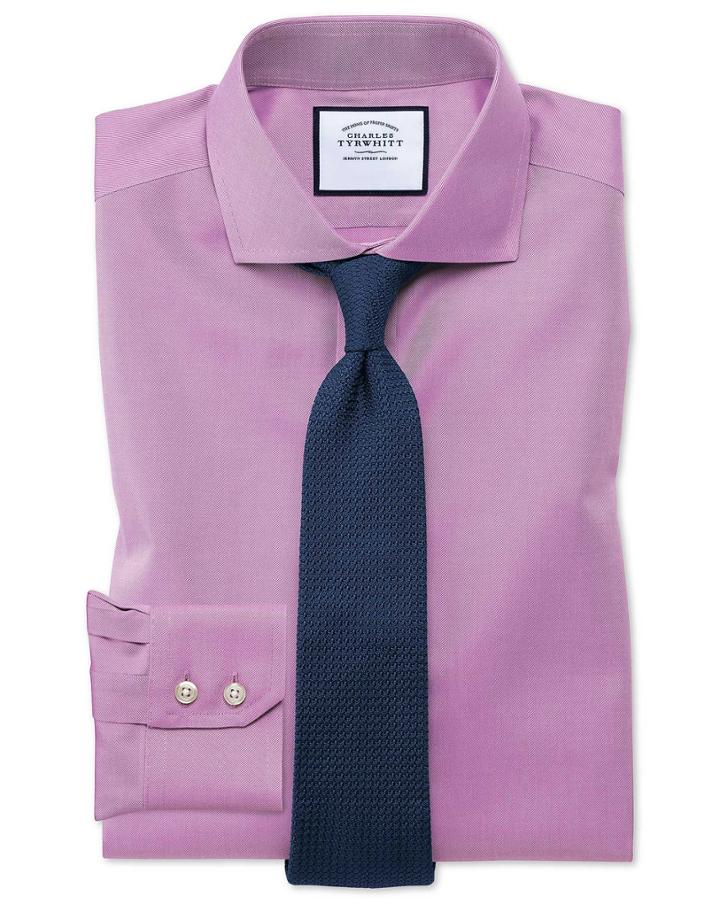  Extra Slim Fit Spread Collar Non-iron Twill Violet Cotton Dress Shirt Single Cuff Size 15.5/33 By Charles Tyrwhitt