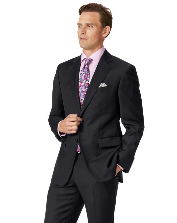  Black Classic Fit Twill Business Suit Wool Jacket Size 36 By Charles Tyrwhitt