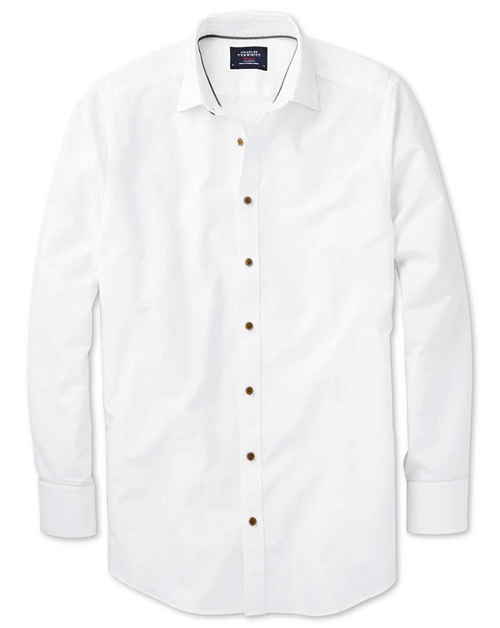 Charles Tyrwhitt Classic Fit White Dobby Textured Spot Cotton Casual Shirt Single Cuff Size Large By Charles Tyrwhitt