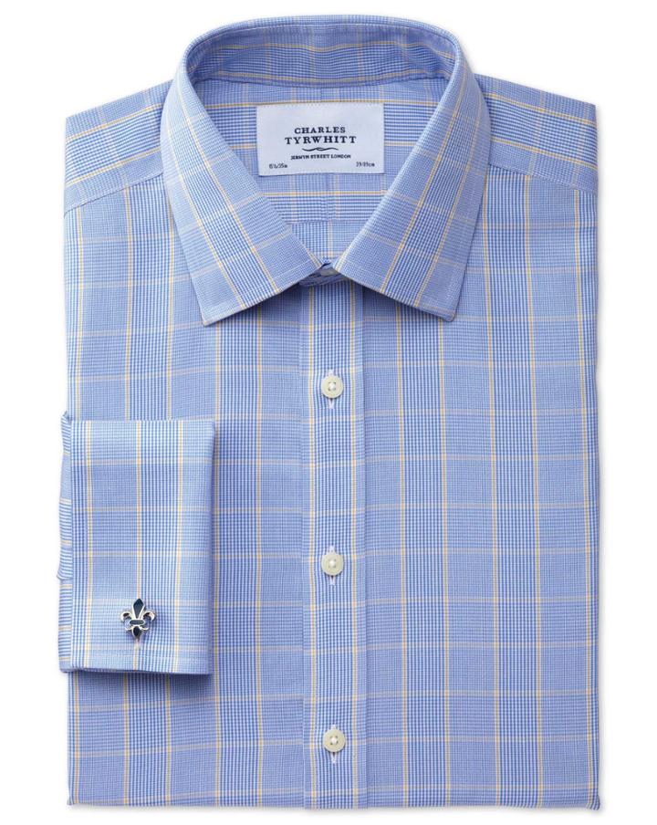 Charles Tyrwhitt Charles Tyrwhitt Classic Fit Non-iron Prince Of Wales Blue And Gold Shirt