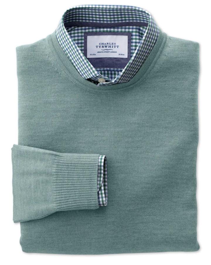 Charles Tyrwhitt Charles Tyrwhitt Light Green Merino Wool Crew Neck Sweater Size Xxxl