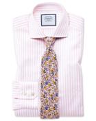  Slim Fit Spread Collar Textured Stripe Pink And White Cotton Dress Shirt Single Cuff Size 15/34 By Charles Tyrwhitt