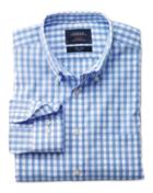 Charles Tyrwhitt Charles Tyrwhitt Slim Fit Non-iron Poplin Sky Blue Check Cotton Dress Shirt Size Large