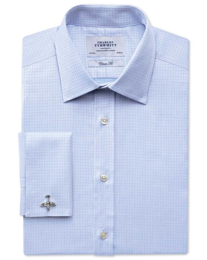 Charles Tyrwhitt Classic Fit Egyptian Cotton Textured Dobby Sky Blue Dress Shirt French Cuff Size 15.5/37 By Charles Tyrwhitt