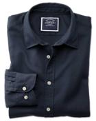 Charles Tyrwhitt Slim Fit Washed Dark Navy Honeycomb Textured Cotton Casual Shirt Single Cuff Size Medium By Charles Tyrwhitt