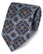  Blue And Navy Mosaic Floral Silk English Luxury Tie By Charles Tyrwhitt