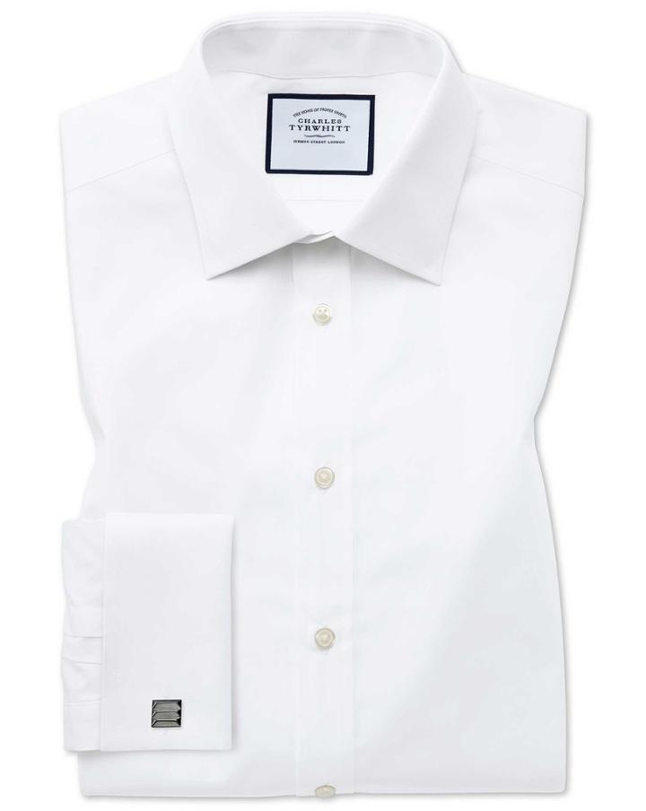  Extra Slim Fit White Egyptian Cotton Poplin Dress Shirt French Cuff Size 15/33 By Charles Tyrwhitt