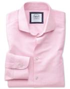  Extra Slim Fit Spread Collar Business Casual Linen Cotton Pink And White Cotton Linen Mix Dress Shirt Single Cuff Size 15.5/33 By Charles Tyrwhitt