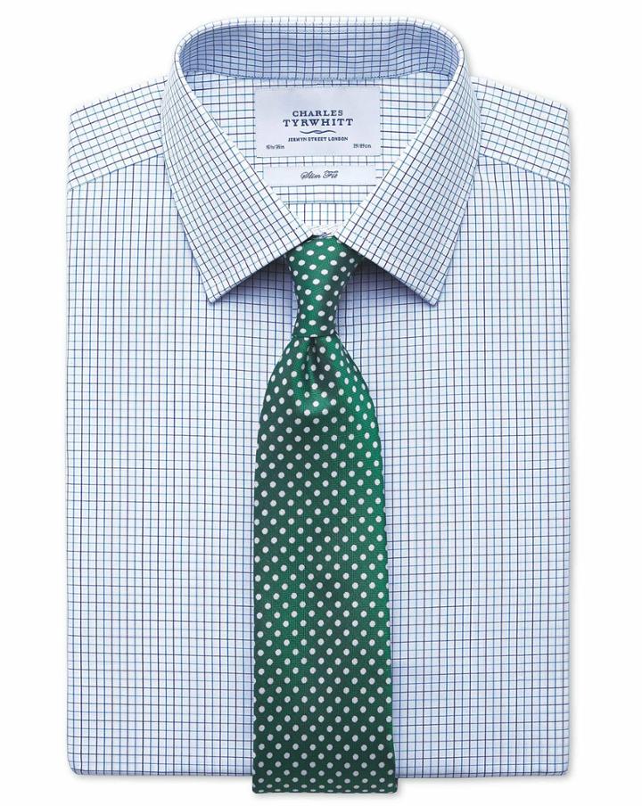 Charles Tyrwhitt Charles Tyrwhitt Slim Fit Two Colour Check Blue & Navy Cotton Dress Shirt Size 15/33