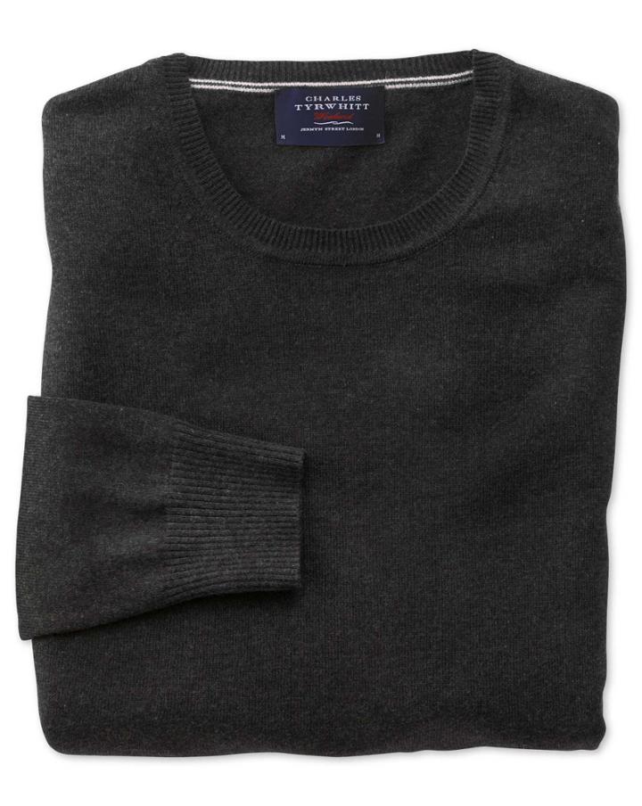 Charles Tyrwhitt Charles Tyrwhitt Charcoal Cotton Cashmere Crew Neck Jumper