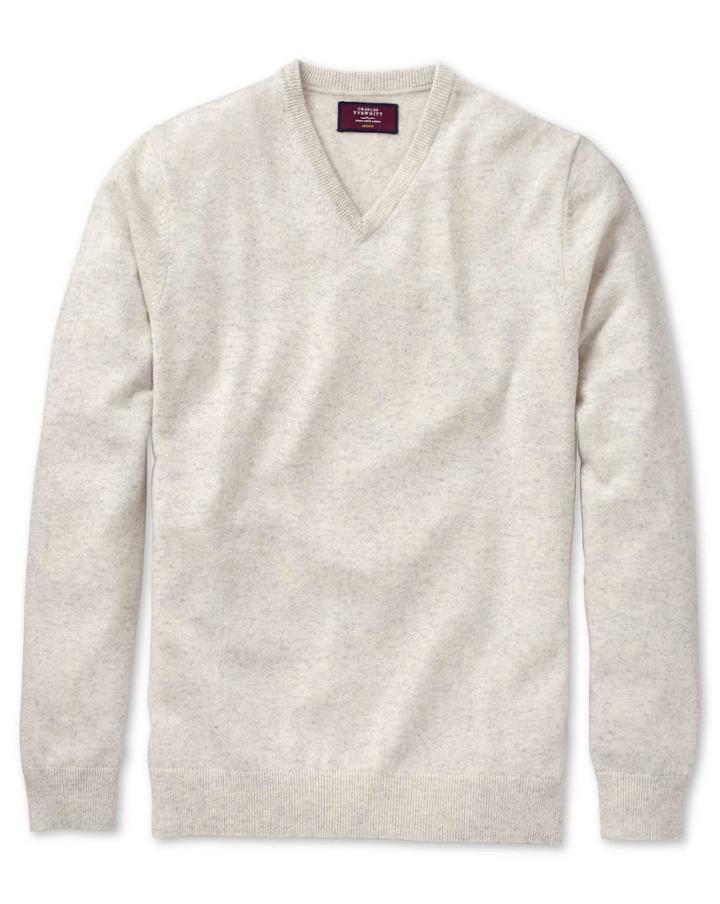  Chalk White Cashmere V-neck Sweater Size Medium By Charles Tyrwhitt