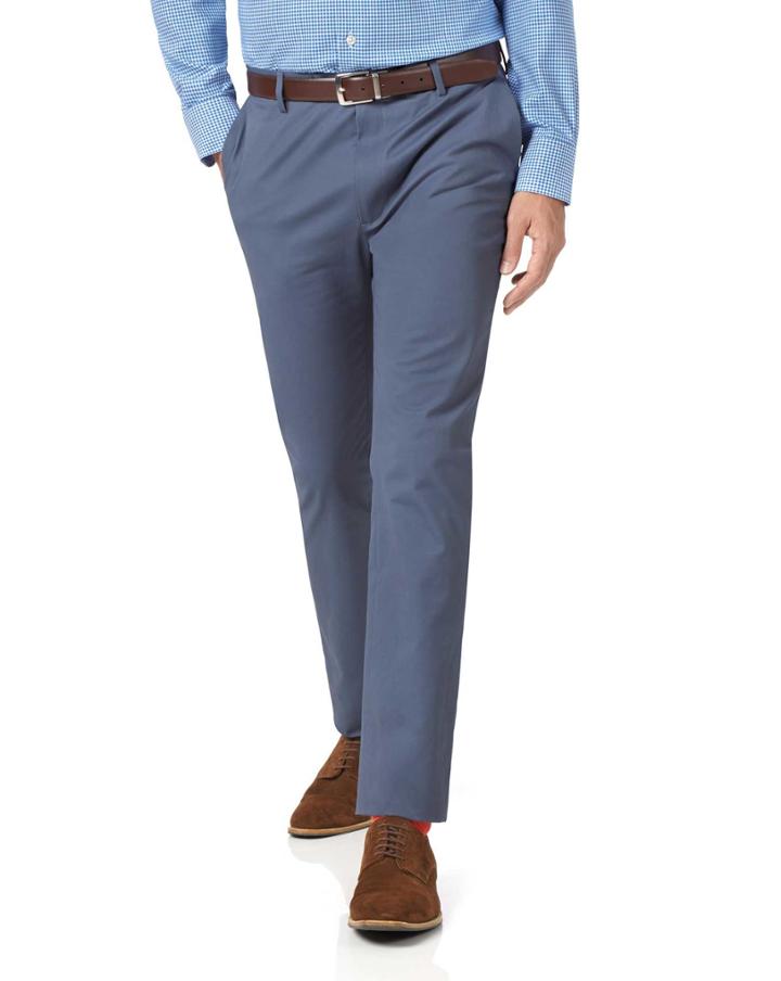 Charles Tyrwhitt Blue Extra Slim Fit Stretch Cotton Chino Pants Size W30 L30 By Charles Tyrwhitt