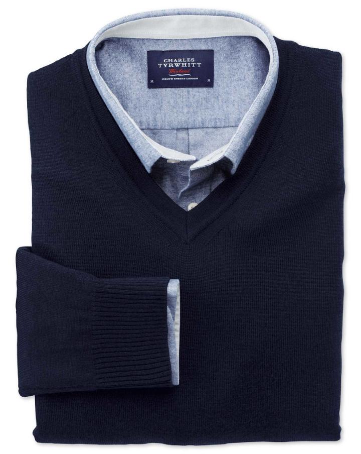 Charles Tyrwhitt Charles Tyrwhitt Navy Merino Wool V-neck Sweater Size Large