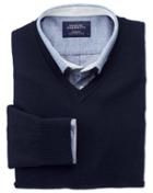 Charles Tyrwhitt Charles Tyrwhitt Navy Merino Wool V-neck Sweater Size Large