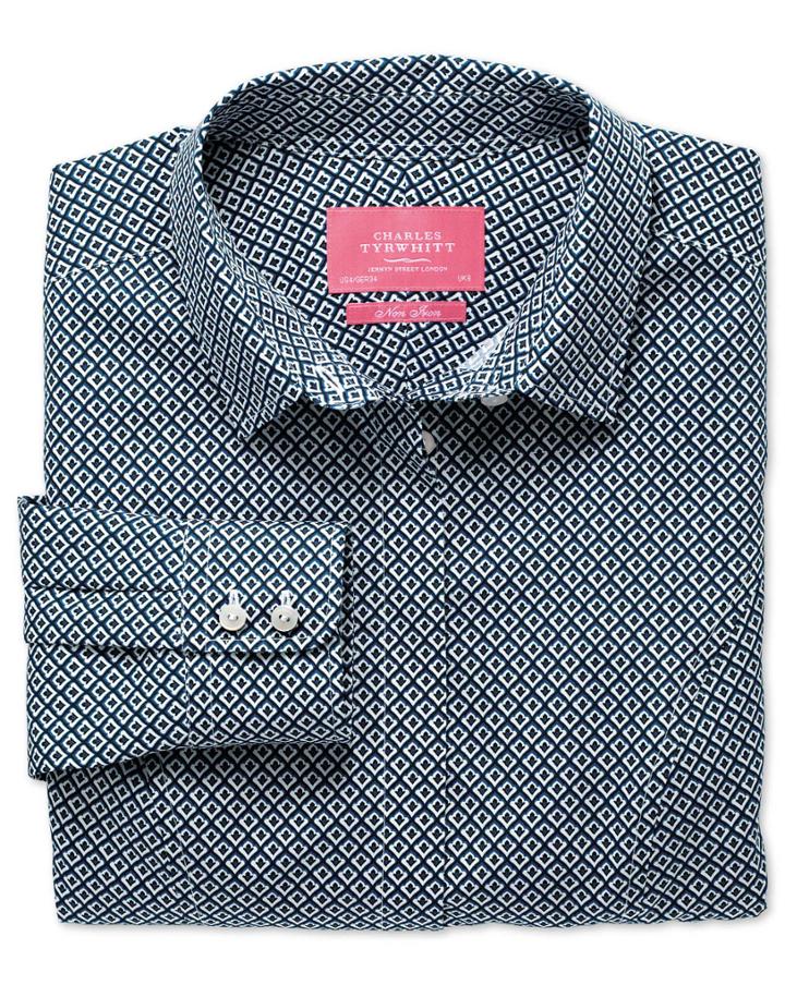 Charles Tyrwhitt Charles Tyrwhitt Women's Semi-fitted Non-iron Cotton Geometric Printed Navy Shirt