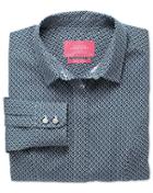Charles Tyrwhitt Charles Tyrwhitt Women's Semi-fitted Non-iron Cotton Geometric Printed Navy Shirt
