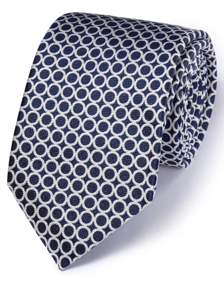  Navy And White Silk English Luxury End-on-end Tie By Charles Tyrwhitt