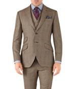 Charles Tyrwhitt Tan Check Slim Fit British Serge Luxury Suit Wool Jacket Size 36 By Charles Tyrwhitt