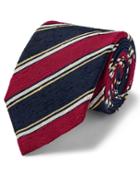  Red And Navy Silk Slub Stripe English Luxury Tie By Charles Tyrwhitt