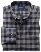 Charles Tyrwhitt Charles Tyrwhitt Classic Fit Non-iron Twill Navy And Grey Check Cotton Dress Shirt Size Large