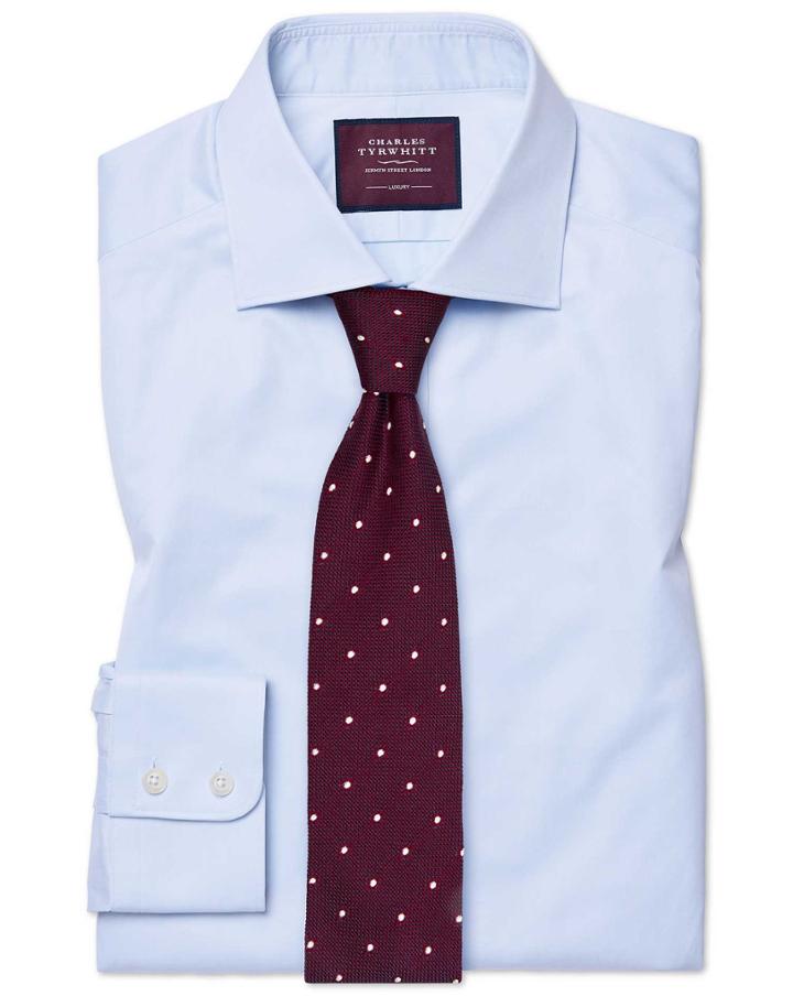  Extra Slim Fit Sky Blue Luxury Twill Egyptian Cotton Dress Shirt Single Cuff Size 15/33 By Charles Tyrwhitt