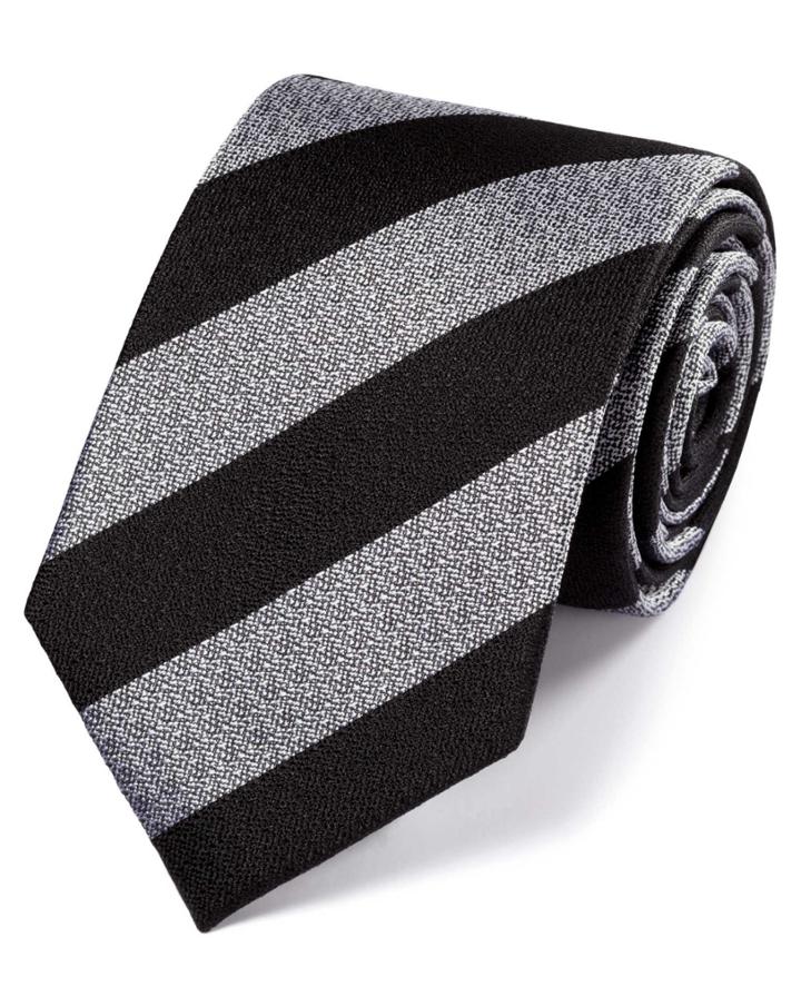 Charles Tyrwhitt Black And White Silk Block Stripe Classic Tie By Charles Tyrwhitt