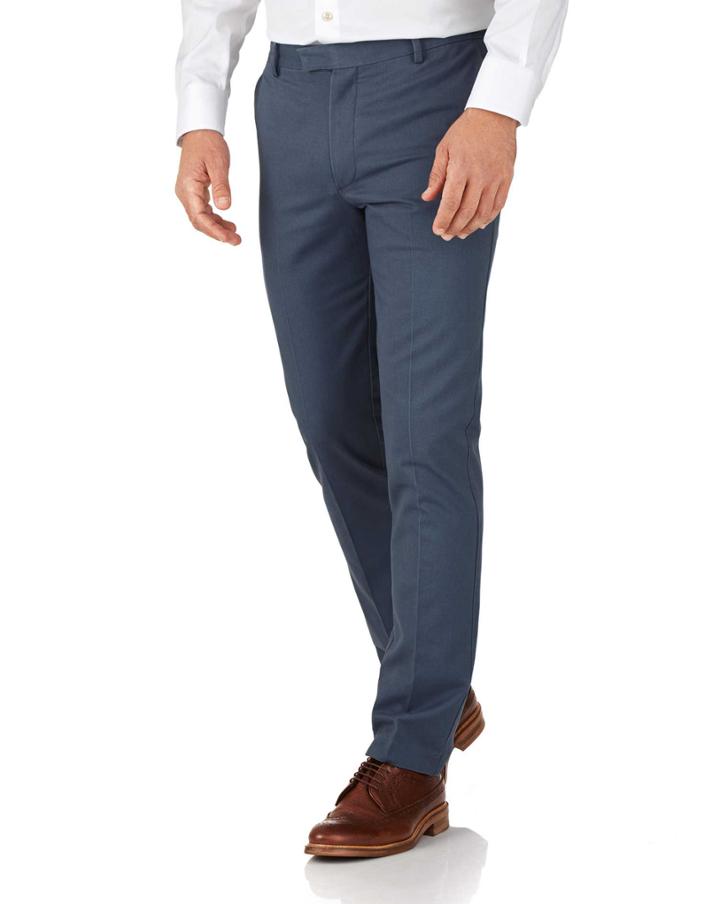  Airforce Blue Extra Slim Fit Flat Front Non-iron Cotton Chino Pants Size W30 L30 By Charles Tyrwhitt
