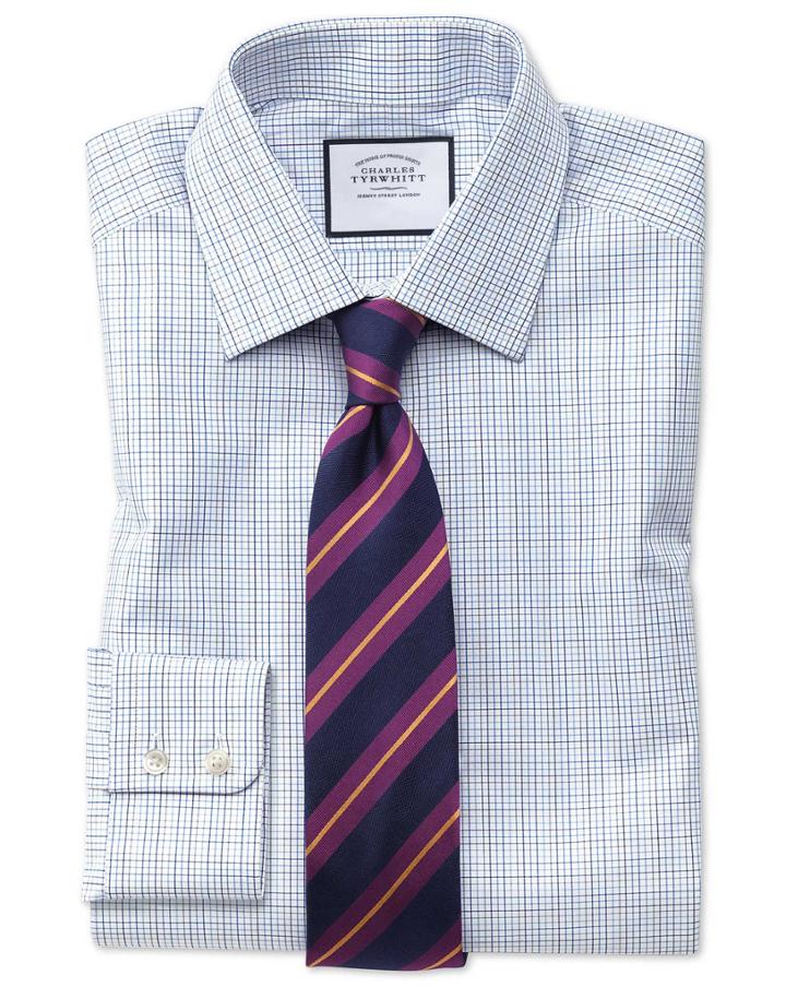  Classic Fit Blue Multi Check Egyptian Cotton Dress Shirt French Cuff Size 15.5/34 By Charles Tyrwhitt