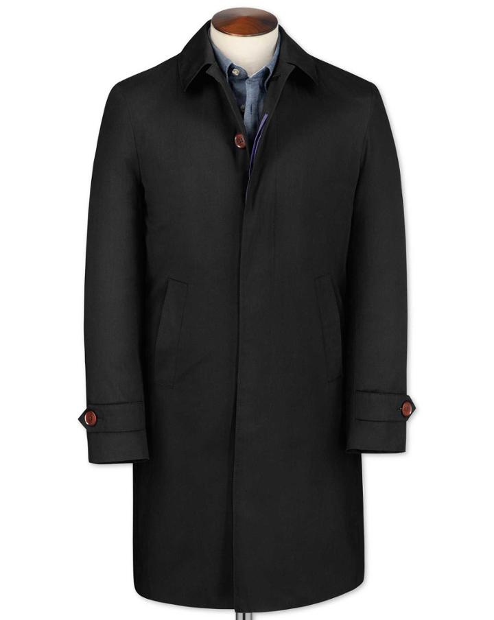 Charles Tyrwhitt Charles Tyrwhitt Slim Fit Black Raincotton Coat Size 36