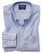 Charles Tyrwhitt Extra Slim Fit Button-down Non-iron Oxford Bengal Stripe Royal Blue Cotton Casual Shirt Single Cuff Size Large By Charles Tyrwhitt