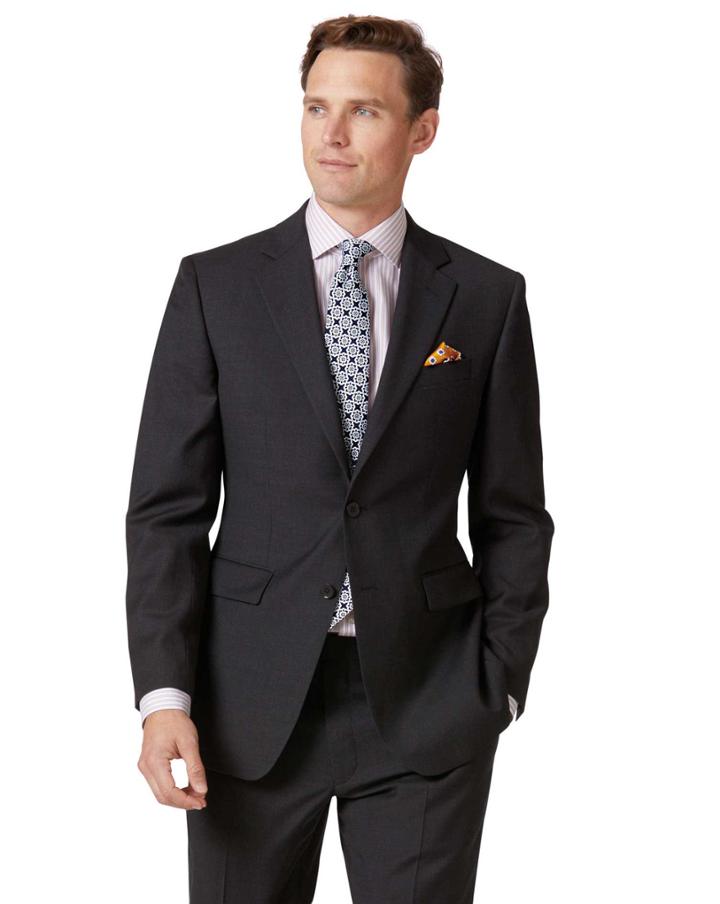  Charcoal Slim Fit Twill Business Suit Wool Jacket Size 40 By Charles Tyrwhitt