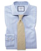  Slim Fit Non-iron Shadow Stripe Sky Blue Cotton Dress Shirt Single Cuff Size 17/35 By Charles Tyrwhitt