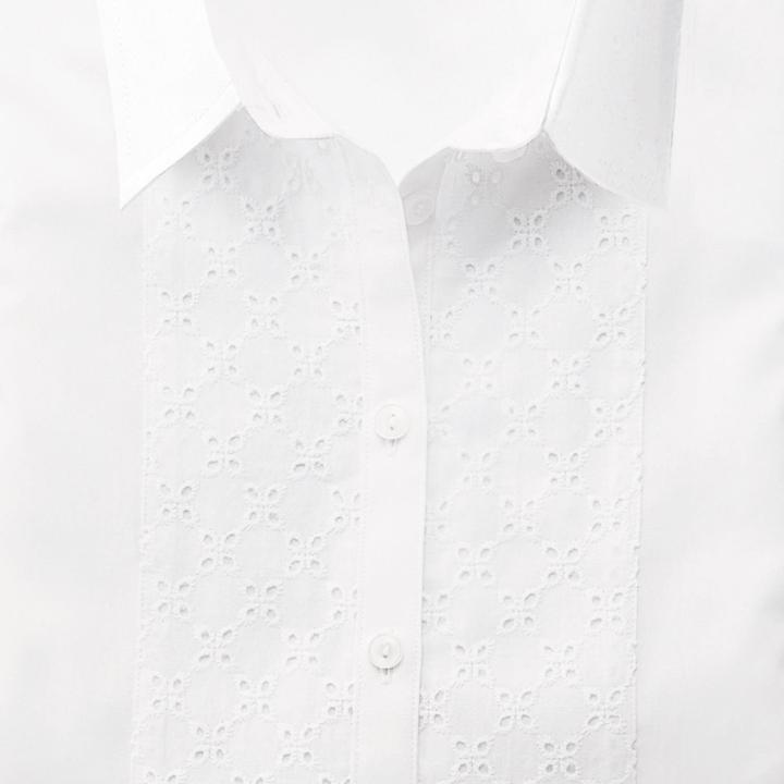 Charles Tyrwhitt Charles Tyrwhitt Women's Semi-fitted White Broderie Cotton Shirt Size 6