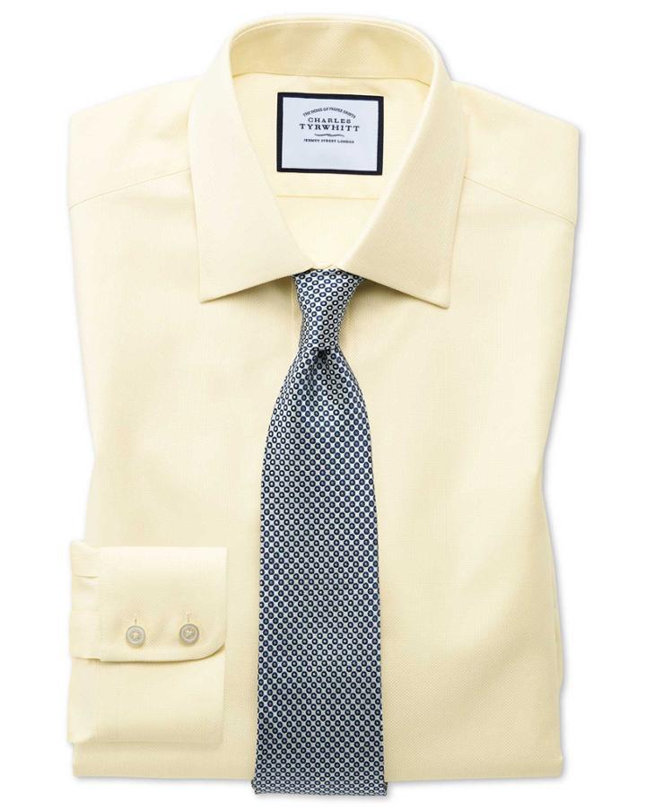  Slim Fit Egyptian Cotton Royal Oxford Yellow Dress Shirt Single Cuff Size 16/36 By Charles Tyrwhitt