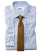  Extra Slim Fit Non-iron Stripe Navy Blue Cotton Dress Shirt Single Cuff Size 14.5/33 By Charles Tyrwhitt