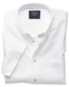  Classic Fit Button-down Washed Oxford Short Sleeve White Cotton Casual Shirt Single Cuff Size Large By Charles Tyrwhitt
