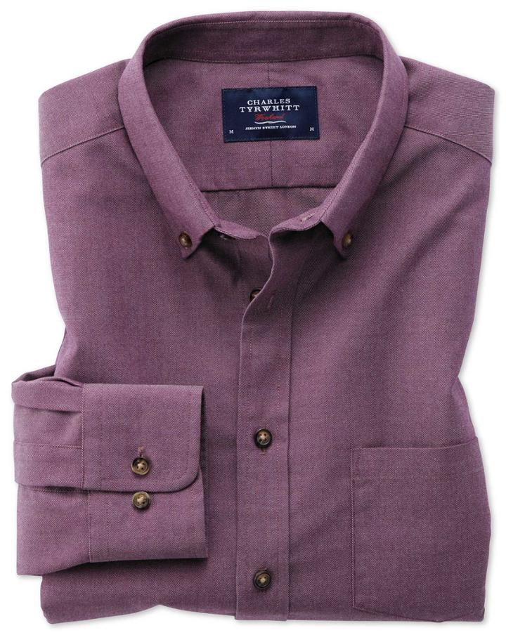 Charles Tyrwhitt Slim Fit Button-down Non-iron Twill Purple Cotton Casual Shirt Single Cuff Size Large By Charles Tyrwhitt