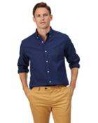  Classic Fit Royal Blue Button-down Washed Oxford Plain Cotton Casual Shirt Single Cuff Size Small By Charles Tyrwhitt