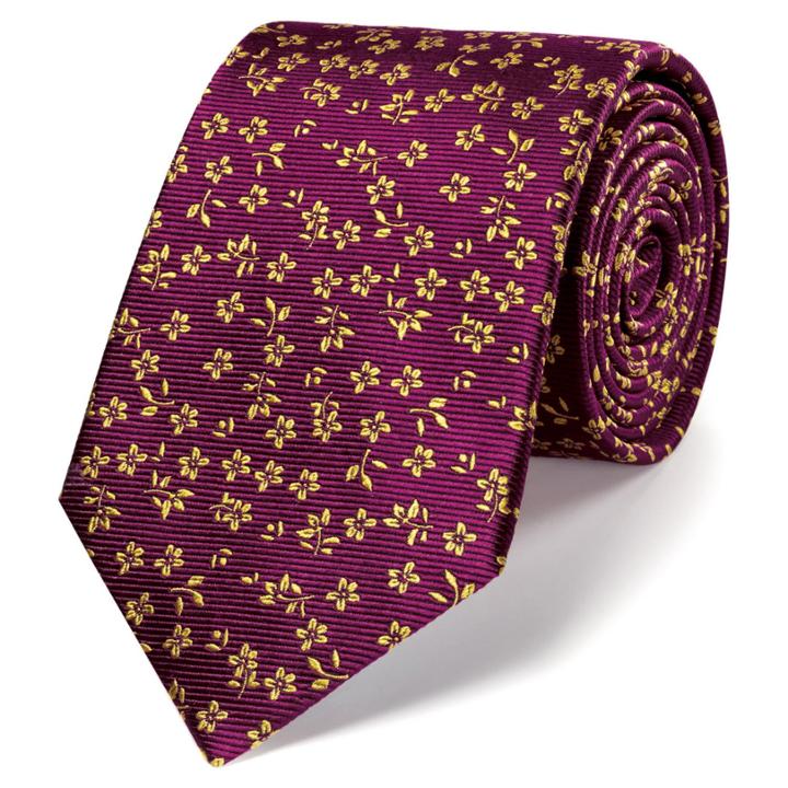 Charles Tyrwhitt Charles Tyrwhitt Classic Burgundy And Gold Floral Tie