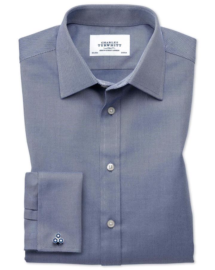 Charles Tyrwhitt Slim Fit Egyptian Cotton Cavalry Twill Navy Blue Dress Shirt French Cuff Size 14.5/33 By Charles Tyrwhitt