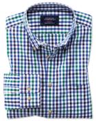 Charles Tyrwhitt Classic Fit Button-down Non-iron Poplin Blue And Green Gingham Cotton Casual Shirt Single Cuff Size Large By Charles Tyrwhitt