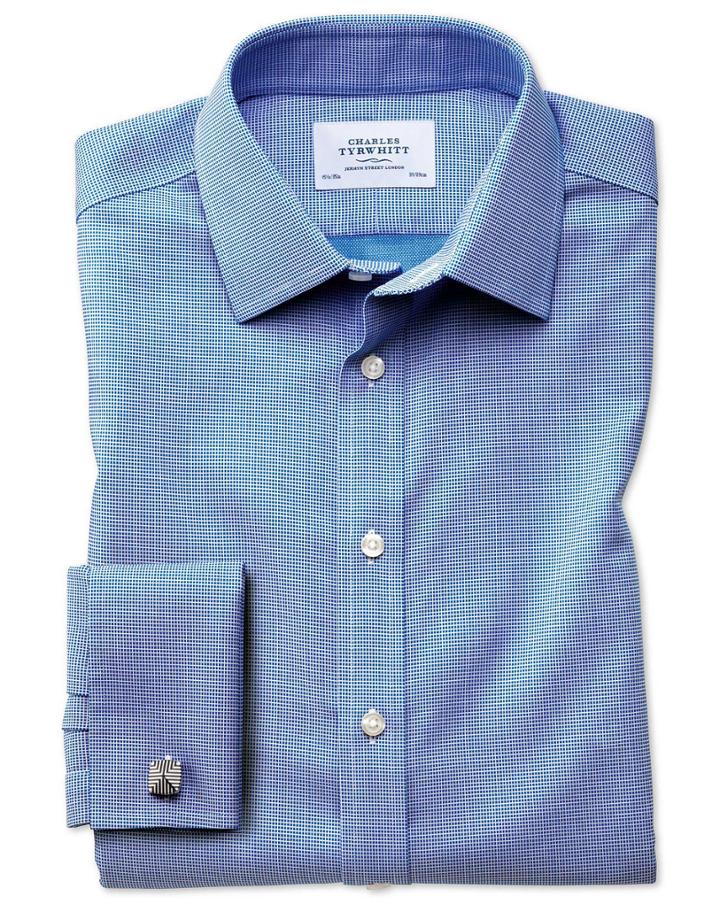 Charles Tyrwhitt Classic Fit Non-iron Square Weave Blue Cotton Dress Shirt French Cuff Size 15.5/33 By Charles Tyrwhitt