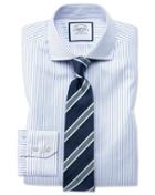 Charles Tyrwhitt Extra Slim Fit Spread Collar Non-iron Cotton Stretch Oxford Stripe Blue And White Dress Shirt Single Cuff Size 14.5/32 By Charles Tyrwhitt