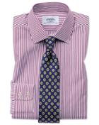Charles Tyrwhitt Classic Fit Bengal Stripe Purple Cotton Dress Casual Shirt French Cuff Size 15.5/33 By Charles Tyrwhitt