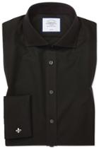  Slim Fit Cutaway Collar Black Non-iron Poplin Cotton Dress Shirt French Cuff Size 14.5/33 By Charles Tyrwhitt
