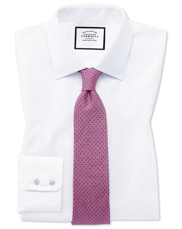  Slim Fit White Egyptian Cotton Poplin Dress Shirt Single Cuff Size 14.5/32 By Charles Tyrwhitt